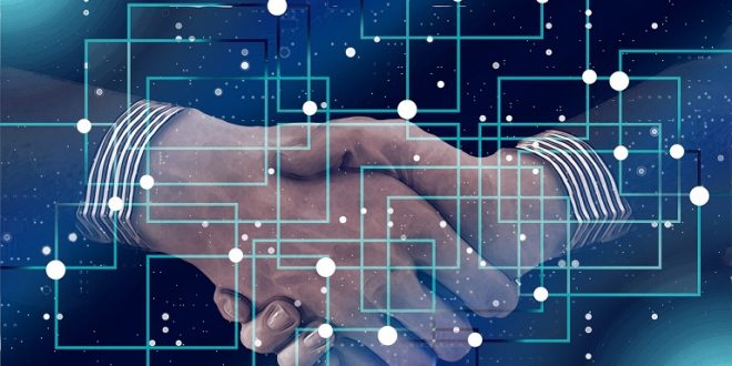 Handschlag Bitcoin Rechner Chips